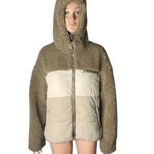 Zara Faux Shearling Jacket Womens XS Brown Beige Full Zip